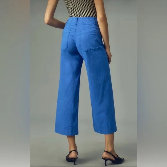 Anthropologie Maeve Blue Sea The Colette Crop Wide Leg Pant High Rise WMSZ 31 P - Picture 3 of 15